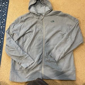 North Face zip up lightweight sweatshirt grey with green logo